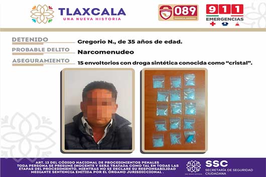 La SSC detiene en Huamantla a presunto responsable de narcomenudeo