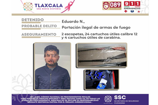 La SSC detiene en parque nacional La Malinche a presunto responsable de portación ilegal de arma de fuego