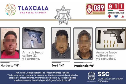 La SSC detiene en acciones diferentes, a tres presuntos responsables de portación ilegal de arma de fuego