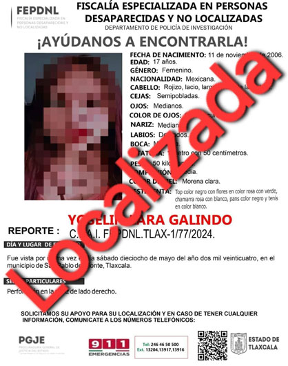 Presentan ante ministerio público a menor de edad reportada como no localizada: PGJE