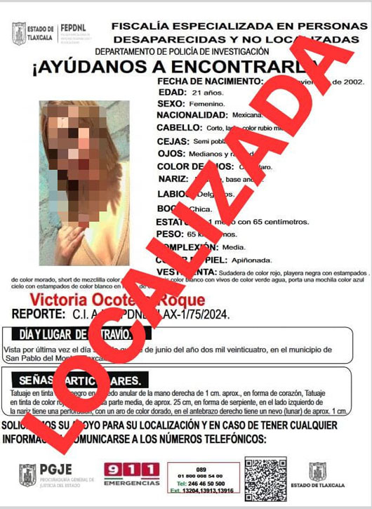 Presentan ante ministerio público a mujer reportada como no localizada: PGJE