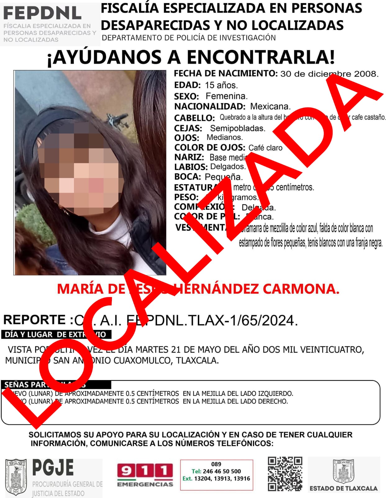 Presentan ante Ministerio Público a menor de edad reportada como no localizada: PGJE