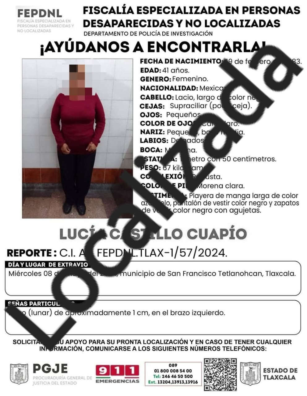 Presentan ante ministerio público a mujer reportada como no localizada: PGJE