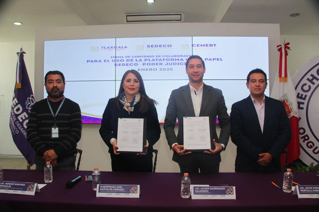 Firman SEDECO y TSJ-CJE convenio para el uso de la plataforma digital Cero Papel Tlaxcala